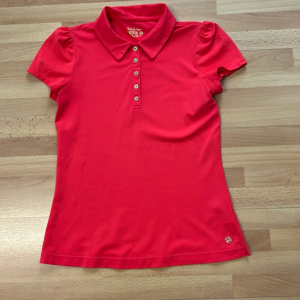 Lilly Pulitzer Luxletic Frida Puff Sleeve Polo Size S Bright Red…